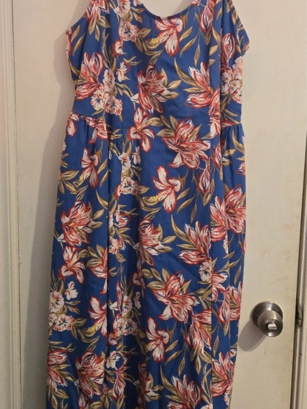 A new day Blue Floral Maxi Dress with Pink & Cream Blooms